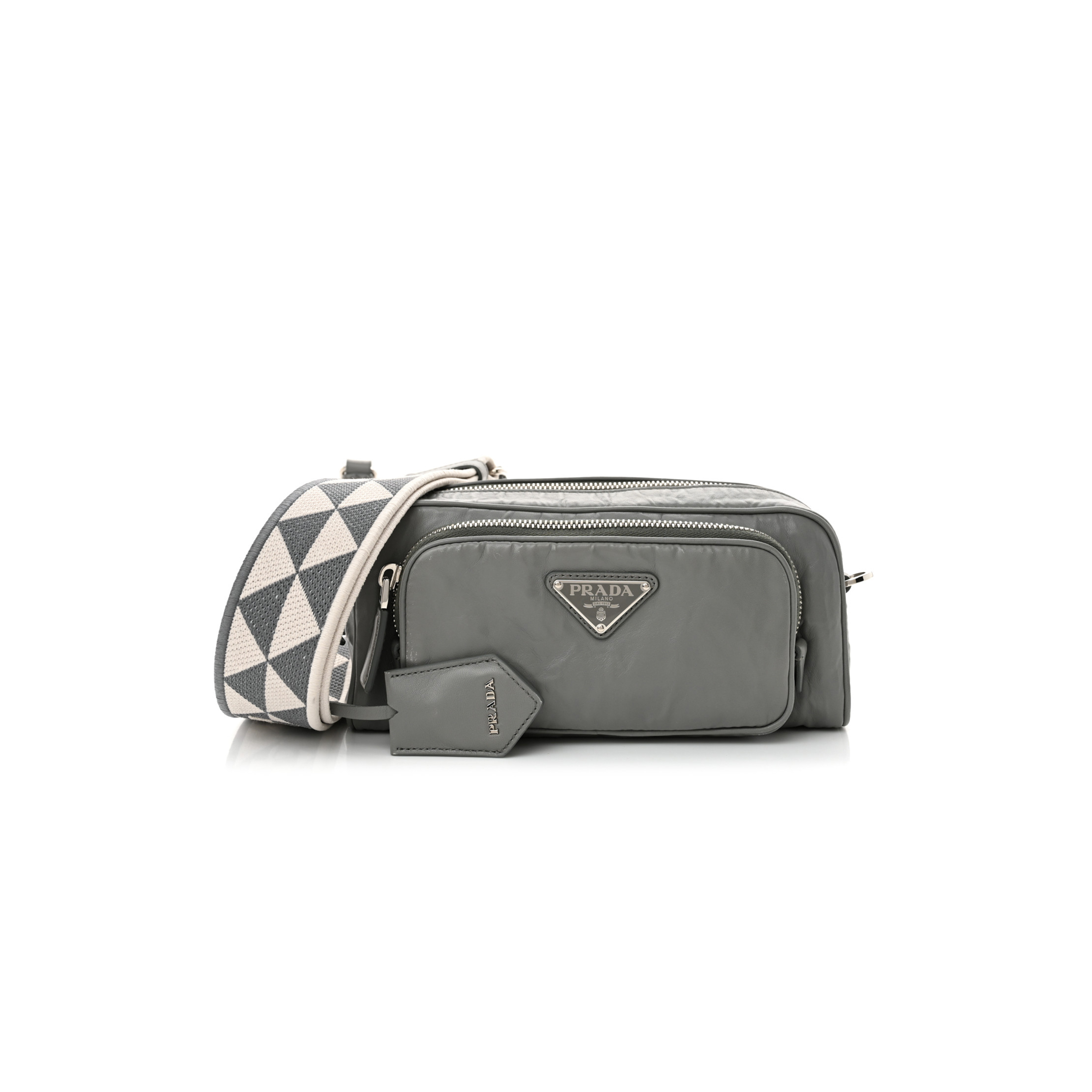 PRADA NAPPA ANTIQUE SHOULDER BAG MULTI POCKET GREY 1BH198 (22*10.5*7cm) 